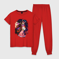 Пижама хлопковая женская NEZUKO НЕЗУКО KNY, цвет: красный