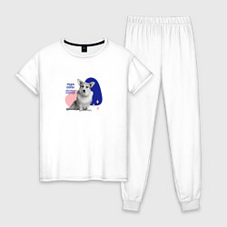 Пижама хлопковая женская Собака корги, цвет: белый