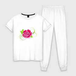 Пижама хлопковая женская Цветок, цвет: белый