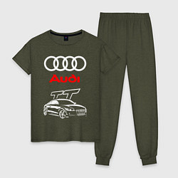 Пижама хлопковая женская AUDI TT АУДИ ТТ СПОРТ, цвет: меланж-хаки