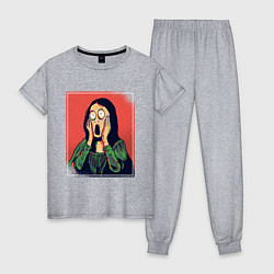 Пижама хлопковая женская Мона Лиза Крик Мунка пародия, цвет: меланж