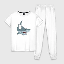 Пижама хлопковая женская Агрессивная акула, цвет: белый