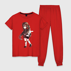 Пижама хлопковая женская Школьница Ху Тао, цвет: красный