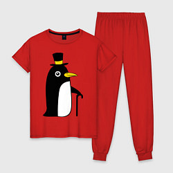 Пижама хлопковая женская Пингвин в шляпе, цвет: красный