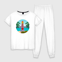 Пижама хлопковая женская Маяк на пляже, цвет: белый