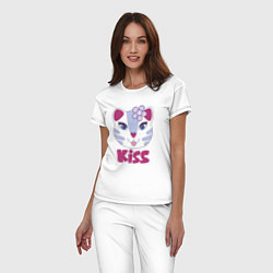 Пижама хлопковая женская Kiss Cat, цвет: белый — фото 2