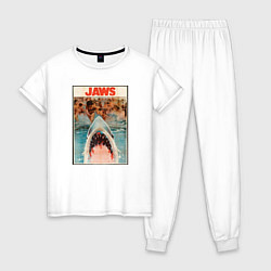 Пижама хлопковая женская Jaws beach poster, цвет: белый