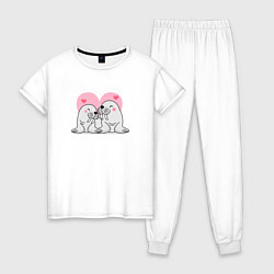 Пижама хлопковая женская Влюбленные моржи, цвет: белый