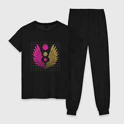 Пижама хлопковая женская Геометрия - потёртые крылья, цвет: черный