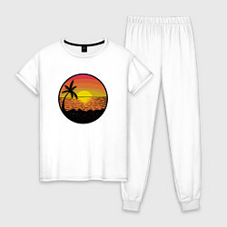 Пижама хлопковая женская Закат солнце на пляже, цвет: белый