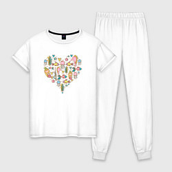 Пижама хлопковая женская Сердце океана, цвет: белый