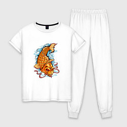Пижама хлопковая женская Рыбка Кои, цвет: белый