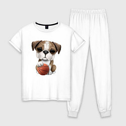Пижама хлопковая женская Бульдог - Баскетбол, цвет: белый