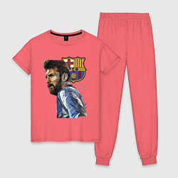 Пижама хлопковая женская Lionel Messi Barcelona Argentina Striker, цвет: коралловый