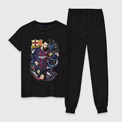 Пижама хлопковая женская Messi Barcelona Argentina Striker, цвет: черный