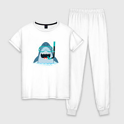 Пижама хлопковая женская Акула дайвер, цвет: белый