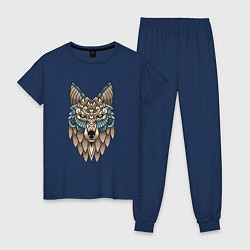 Пижама хлопковая женская Волк орнамент, цвет: тёмно-синий
