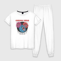 Пижама хлопковая женская Коронавирус Coronavirus, цвет: белый
