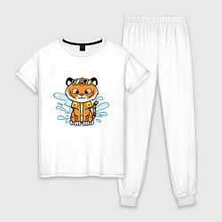 Пижама хлопковая женская Тигренок на отдыхе, цвет: белый