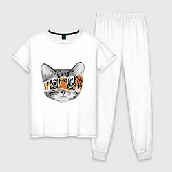 Пижама хлопковая женская Тигровый гот, цвет: белый
