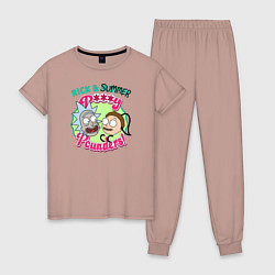 Пижама хлопковая женская Rick & Summer P***y Pounders!, цвет: пыльно-розовый