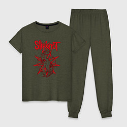 Пижама хлопковая женская Slipknot Slip Goats Art, цвет: меланж-хаки