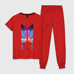 Пижама хлопковая женская Logo BTS, цвет: красный