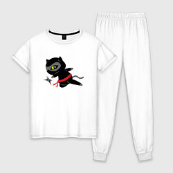 Пижама хлопковая женская Ниндзя-Кот, цвет: белый