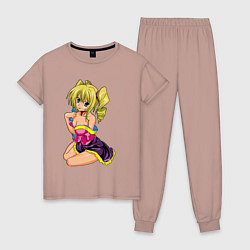 Пижама хлопковая женская Аниме блондинка 18, цвет: пыльно-розовый