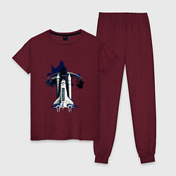 Пижама хлопковая женская Полёт на орбиту!, цвет: меланж-бордовый