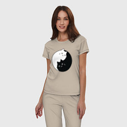 Пижама хлопковая женская Инь Ян Котики, цвет: миндальный — фото 2