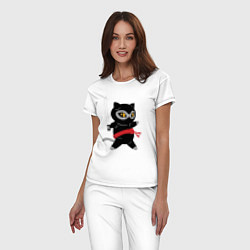 Пижама хлопковая женская Ninja Cat, цвет: белый — фото 2