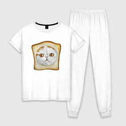 Пижама хлопковая женская Bread Cat, цвет: белый
