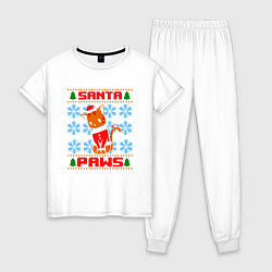 Пижама хлопковая женская Santa Paws, цвет: белый