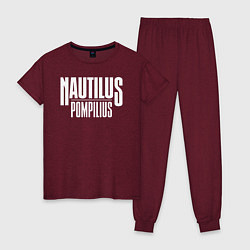 Пижама хлопковая женская Nautilus Pompilius логотип, цвет: меланж-бордовый