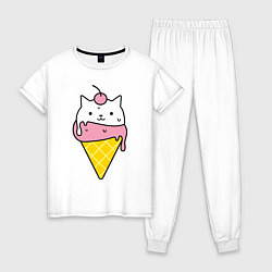 Пижама хлопковая женская Ice Cream Cat, цвет: белый