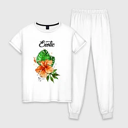 Пижама хлопковая женская Exotic Экзотический цветок, цвет: белый
