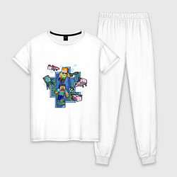 Пижама хлопковая женская Майнкрафт Под водой, цвет: белый