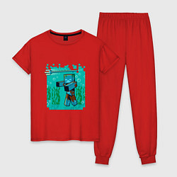Пижама хлопковая женская Утопленник Drowne Майнкрафт, цвет: красный