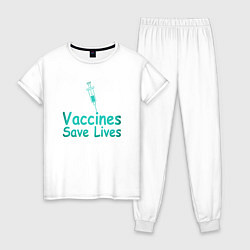 Пижама хлопковая женская Вакцина спасает жизни, цвет: белый