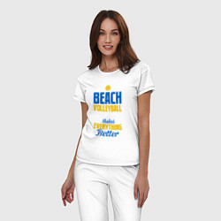 Пижама хлопковая женская Пляжный волейбол, цвет: белый — фото 2