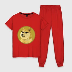 Пижама хлопковая женская Dogecoin, цвет: красный