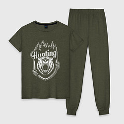 Пижама хлопковая женская Hunting, цвет: меланж-хаки