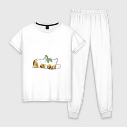 Пижама хлопковая женская Отдых с другом, цвет: белый