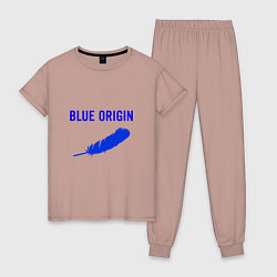Пижама хлопковая женская Blue Origin logo перо, цвет: пыльно-розовый