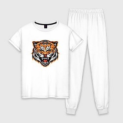 Пижама хлопковая женская Грозный тигр, цвет: белый