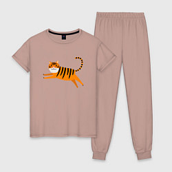 Пижама хлопковая женская Jumping Tiger, цвет: пыльно-розовый