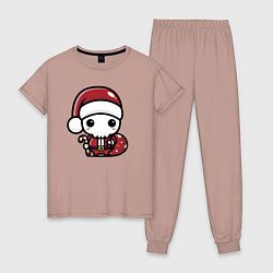 Пижама хлопковая женская Маленький Санта Клаус, цвет: пыльно-розовый