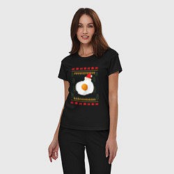 Пижама хлопковая женская Рождественский свитер Кот-яичница, цвет: черный — фото 2