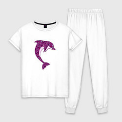 Пижама хлопковая женская Дельфин розовый, цвет: белый